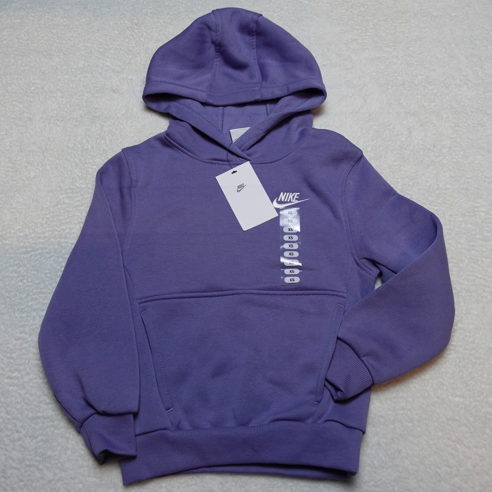 Nike Sportswear Club Fleece Kids Hoodie XS Purple Cotton Blend FD3000-499